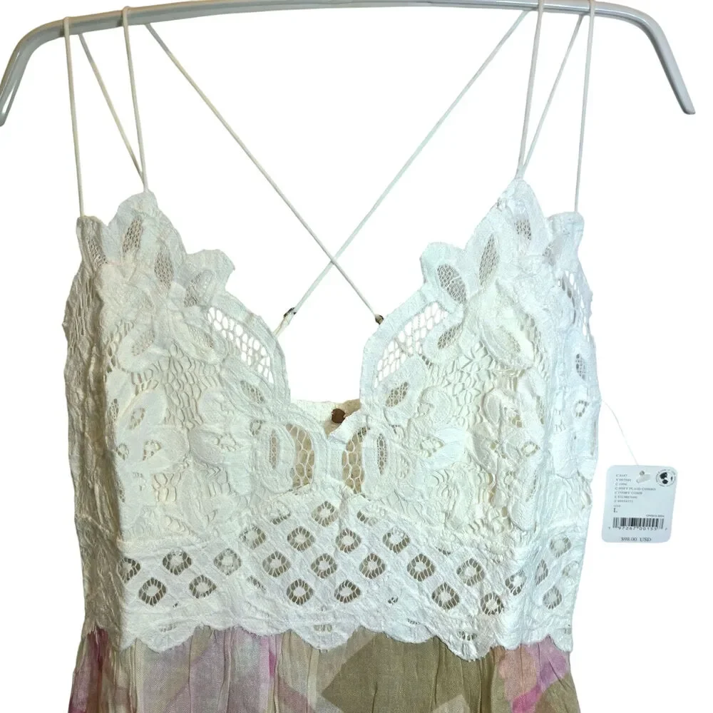 FP Intimately Free People Adella Mini Slip Dress Sz Large Pink Plaid Ruffle $98 - Picture 7 of 16